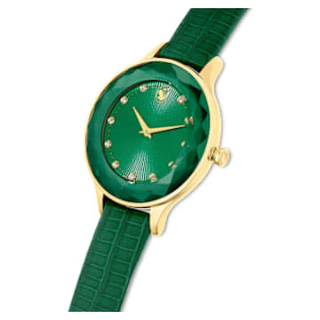 Octea Nova 腕表, 瑞士制造, 真皮表带, 绿色, 金色调润饰 - Swarovski, 5650005