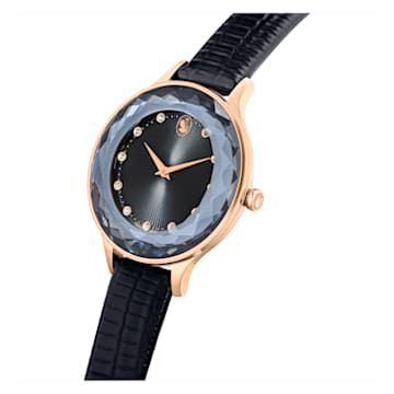 Octea Nova 腕表, 瑞士制造, 真皮表带, 黑色, 玫瑰金色调润饰 - Swarovski, 5650033