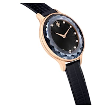 Octea Nova 腕表, 瑞士制造, 真皮表带, 黑色, 玫瑰金色调润饰 - Swarovski, 5650033