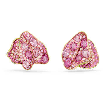 Florere stud earrings, Asymmetrical design, Flower, Pink, Gold-tone plated - Swarovski, 5650561