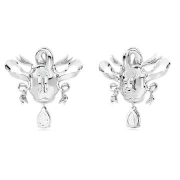 Fashion Swan clip earrings, Swan, White, Rhodium plated - Swarovski, 5650895