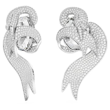 Fashion Swan clip earrings, Asymmetrical design, Swan, White, Rhodium plated - Swarovski, 5650898