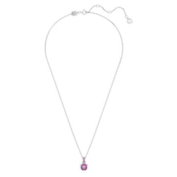 Birthstone pendant, Square cut, February, Pink, Rhodium plated - Swarovski, 5651708