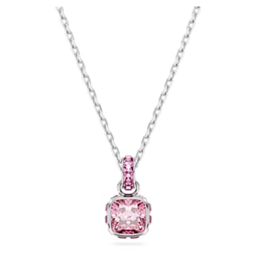 Birthstone pendant, Square cut, October, Pink, Rhodium plated - Swarovski, 5651791