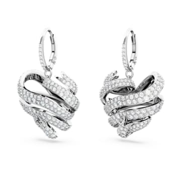 Volta stud earrings, Heart, White, Rhodium plated - Swarovski, 5652029