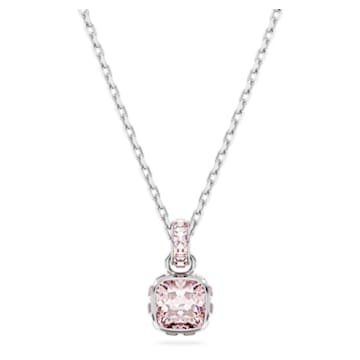 Birthstone pendant, Square cut, June, Pink, Rhodium plated - Swarovski, 5652044
