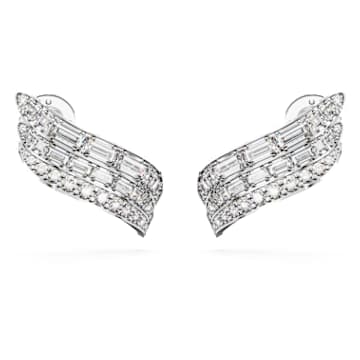 Hyperbola earrings, Carbon neutral zirconia, Mixed cuts, White, Rhodium plated - Swarovski, 5652102