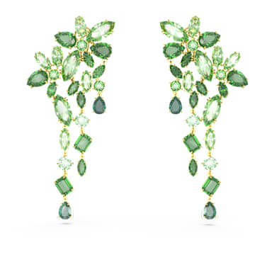 Gema drop earrings, Mixed cuts, Green, Gold-tone plated - Swarovski, 5652801