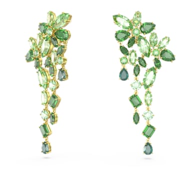 Gema drop earrings, Mixed cuts, Green, Gold-tone plated - Swarovski, 5652801