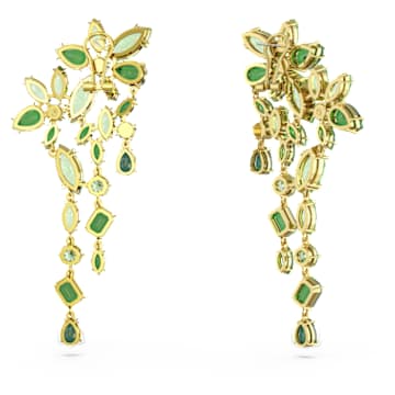 Gema drop earrings, Mixed cuts, Green, Gold-tone plated - Swarovski, 5652801