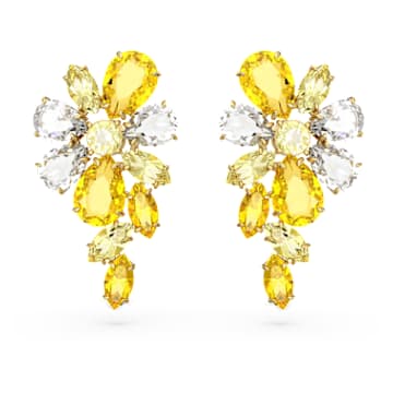 Gema drop earrings, Mixed cuts, Flower, Yellow, Gold-tone plated - Swarovski, 5652802