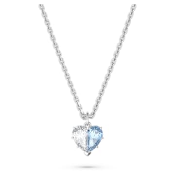 Gema 520 pendant, Heart, Blue, Rhodium plated - Swarovski, 5653008