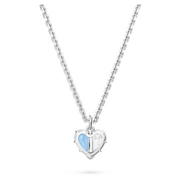 Gema 520 pendant, Heart, Blue, Rhodium plated - Swarovski, 5653008