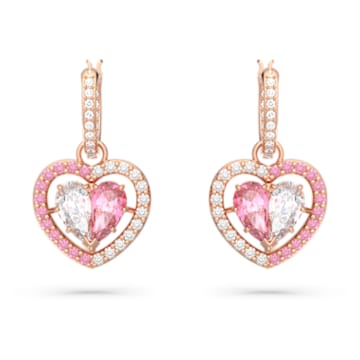 Gema 520 drop earrings, Heart, Pink, Rose gold-tone plated - Swarovski, 5653010