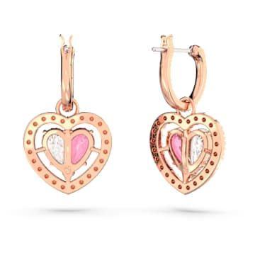 Gema 520 drop earrings, Heart, Pink, Rose gold-tone plated - Swarovski, 5653010