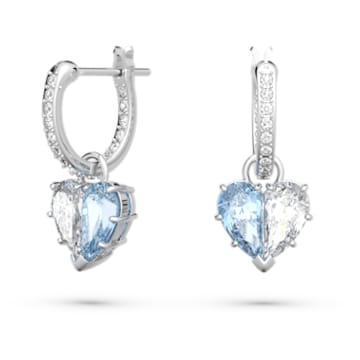 Gema 520 drop earrings, Heart, Blue, Rhodium plated - Swarovski, 5653565