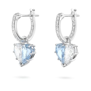 Gema 520 drop earrings, Heart, Blue, Rhodium plated - Swarovski, 5653565