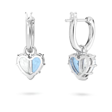 Gema 520 drop earrings, Heart, Blue, Rhodium plated - Swarovski, 5653565