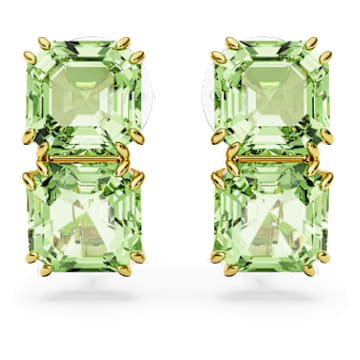 Millenia clip earrings, Square cut, Green, Gold-tone plated - Swarovski, 5654559
