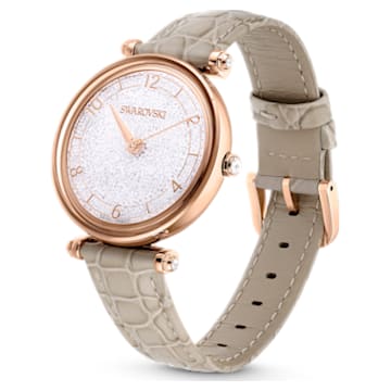 Crystalline Wonder 腕表, 瑞士制造, 真皮表带, 米色, 玫瑰金色调润饰 - Swarovski, 5656899