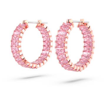 Matrix hoop earrings, Baguette cut, Pink, Rose gold-tone plated - Swarovski, 5657726