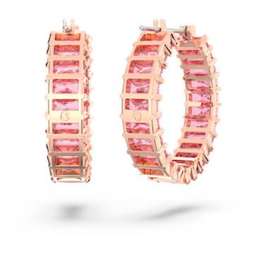 Matrix 大圈耳环, 长方形切割, 粉红色, 镀玫瑰金色调 - Swarovski, 5657726