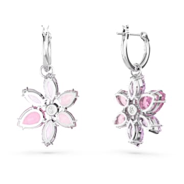 Gema drop earrings, Mixed cuts, Flower, Pink, Rhodium plated - Swarovski, 5658397