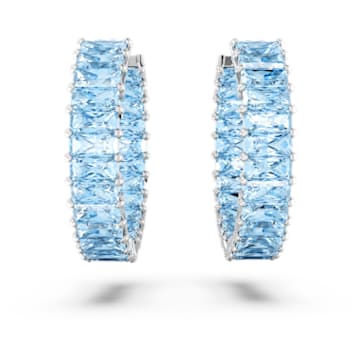 Matrix hoop earrings, Baguette cut, Blue, Rhodium plated - Swarovski, 5659037
