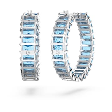 Matrix hoop earrings, Baguette cut, Blue, Rhodium plated - Swarovski, 5659037