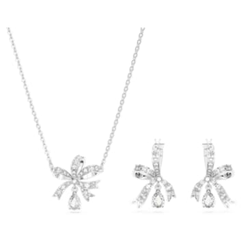 Volta set, Bow, White, Rhodium plated - Swarovski, 5660118