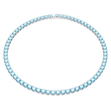 Matrix Tennis necklace, Round cut, Medium, Blue, Rhodium plated - Swarovski, 5661187