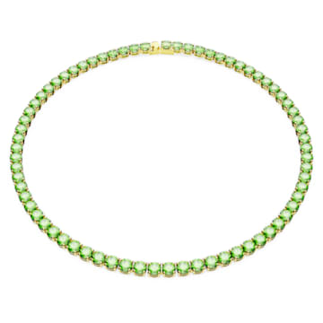 Matrix Tennis necklace, Round cut, Medium, Green, Gold-tone plated - Swarovski, 5661189