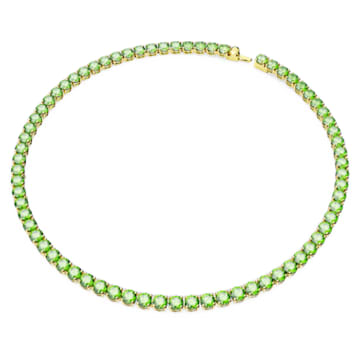 Matrix Tennis 项链, 圆形切割, 中号, 绿色, 镀金色调 - Swarovski, 5661189