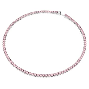 Matrix Tennis necklace, Round cut, Small, Pink, Rhodium plated - Swarovski, 5661193