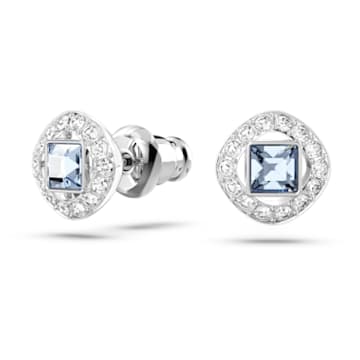 Angelic stud earrings, Square cut, Blue, Rhodium plated - Swarovski, 5662143