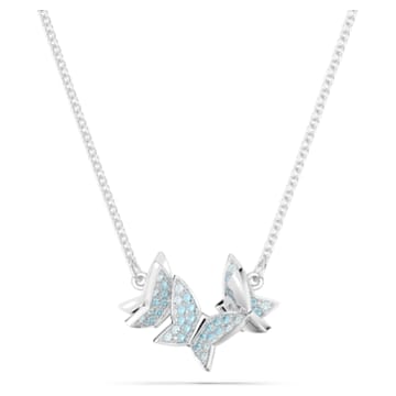 Lilia necklace, Butterfly, Blue, Rhodium plated - Swarovski, 5662181