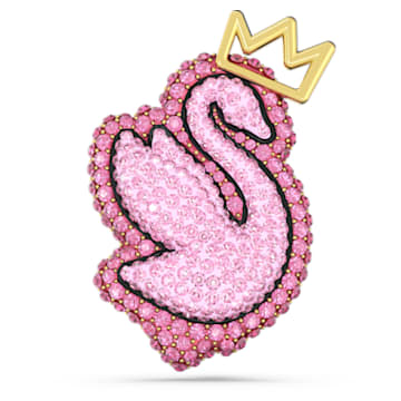 Pop Swan brooch, Swan, Pink, Gold-tone plated - Swarovski, 5662243