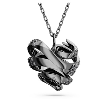 Volta pendant, Heart, Small, Black, Ruthenium plated - Swarovski, 5662491