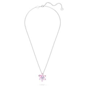 Gema pendant, Mixed cuts, Flower, Pink, Rhodium plated - Swarovski, 5662493