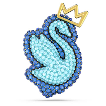 Pop Swan 胸针, 天鹅, 蓝色, 镀金色调 - Swarovski, 5663540